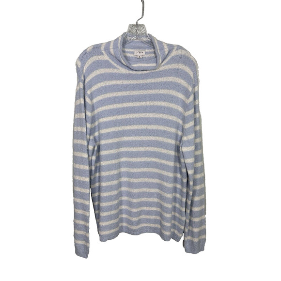 J Crew M Cozy Rollneck Pullover Sweater Stripe Knit Blue White Boxy Slouch BJ855 - Picture 1 of 4